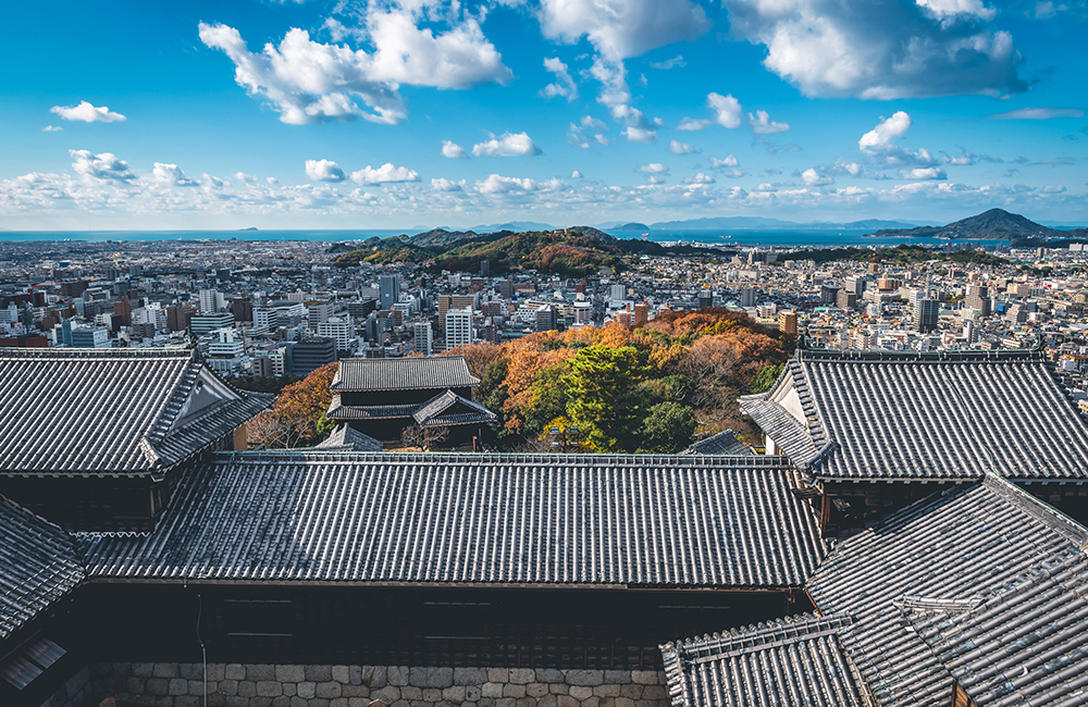 天守から見える松山の町